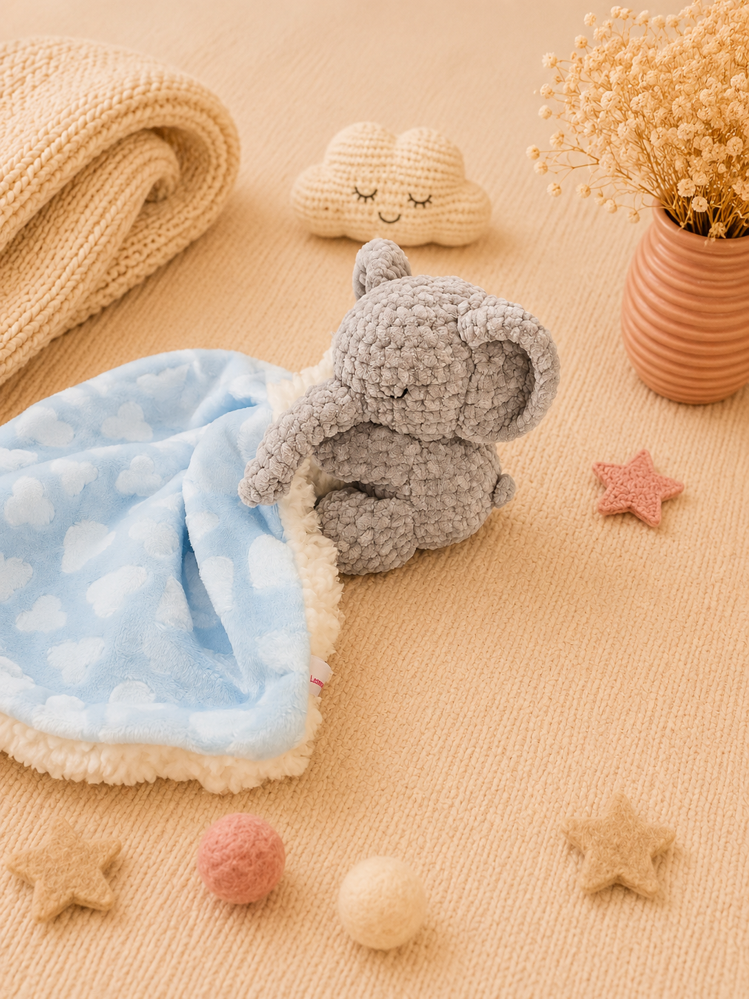 Doudou Elephant Lange Double Face - Fait main