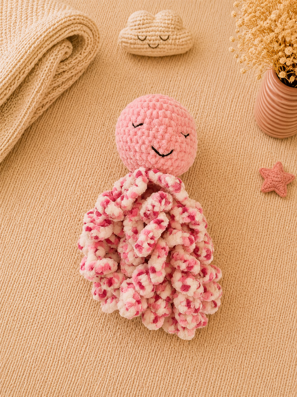 Doudou Pieuvre Rose - Fait main