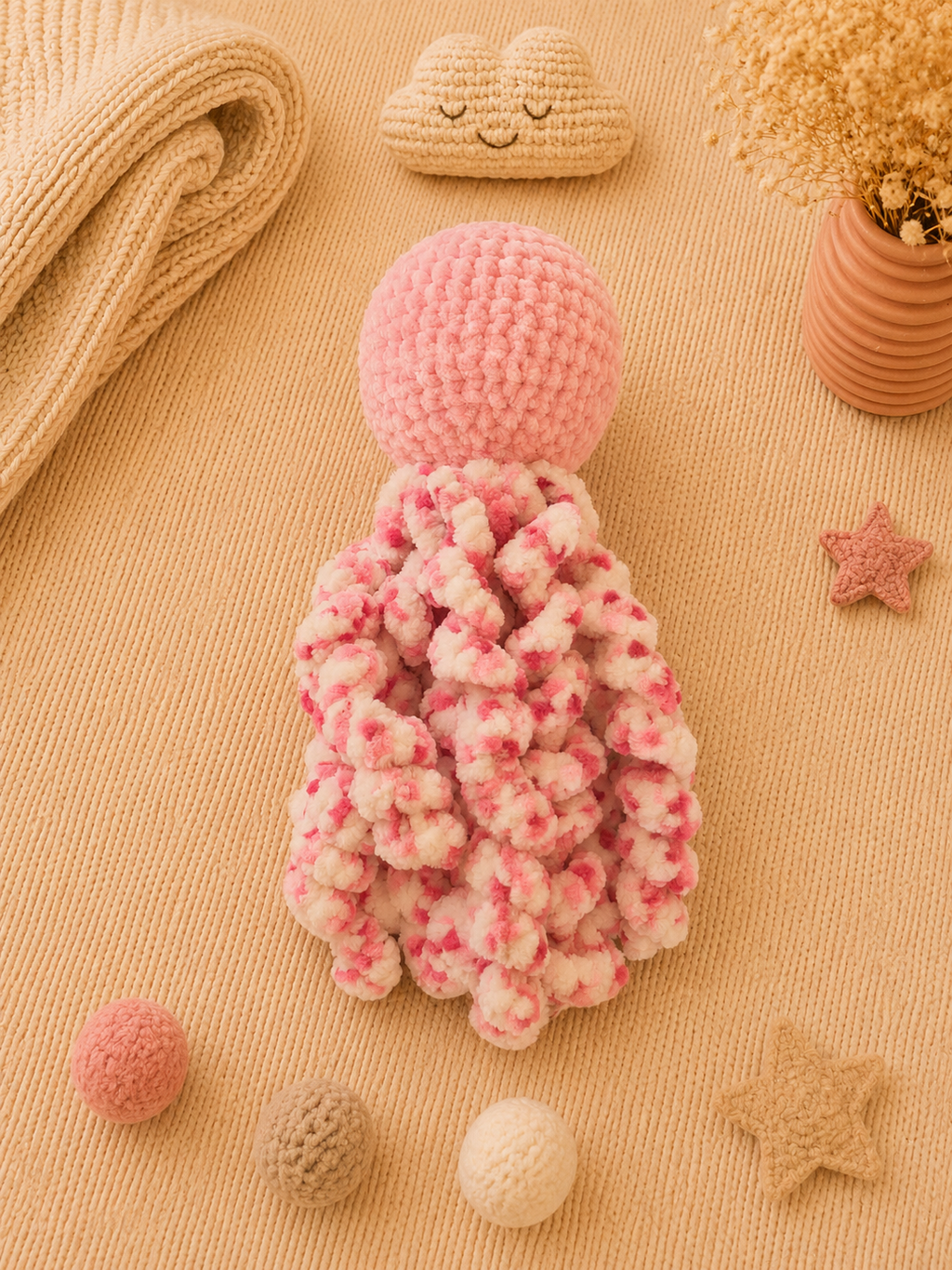 Doudou Pieuvre Rose - Fait main