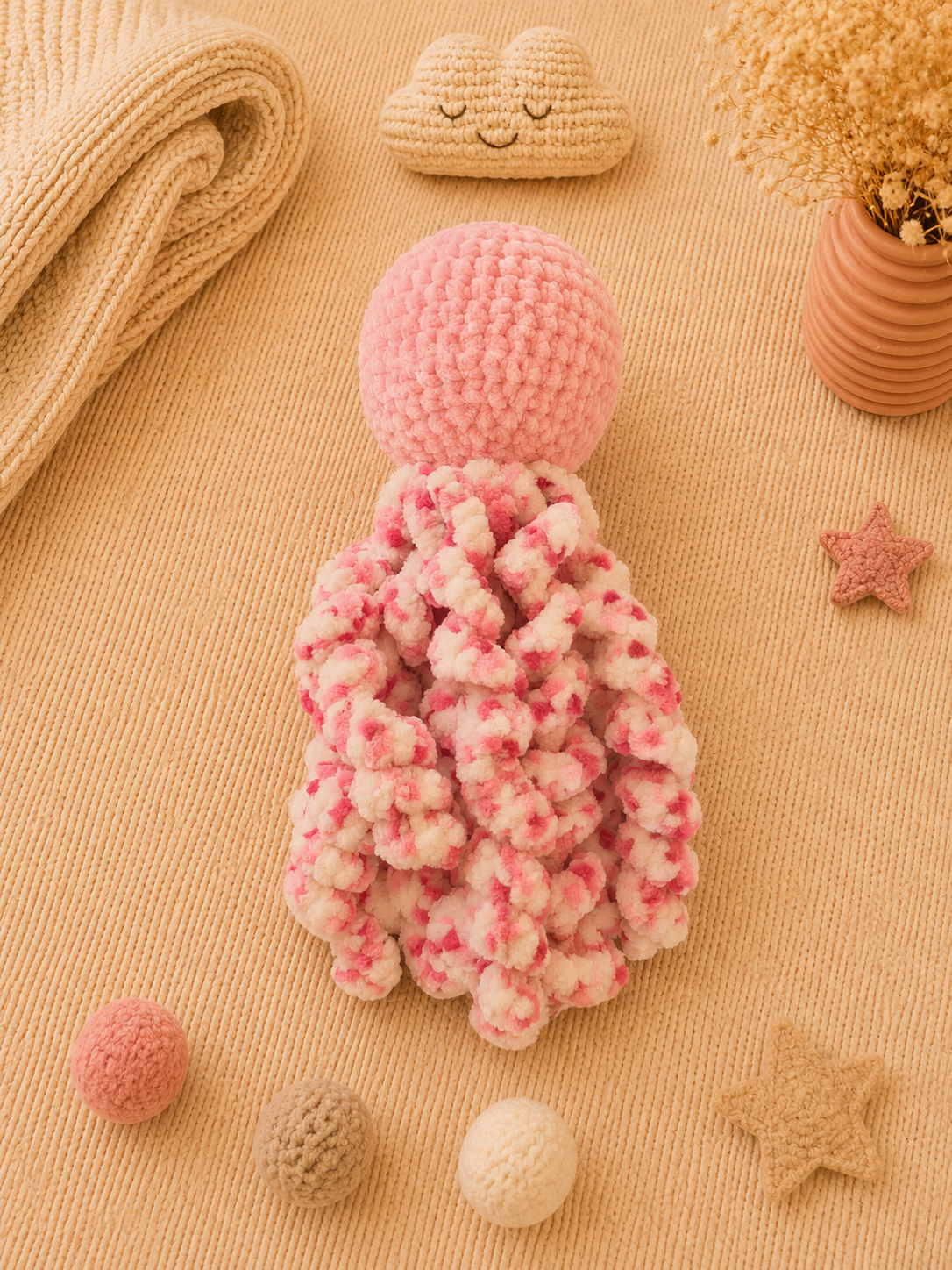 Doudou Pieuvre Rose - Fait main