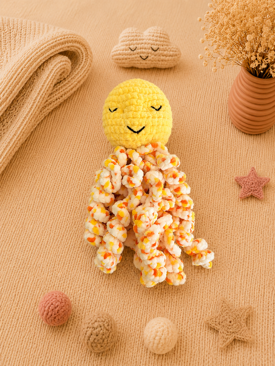 Doudou Pieuvre Jaune - Fait main