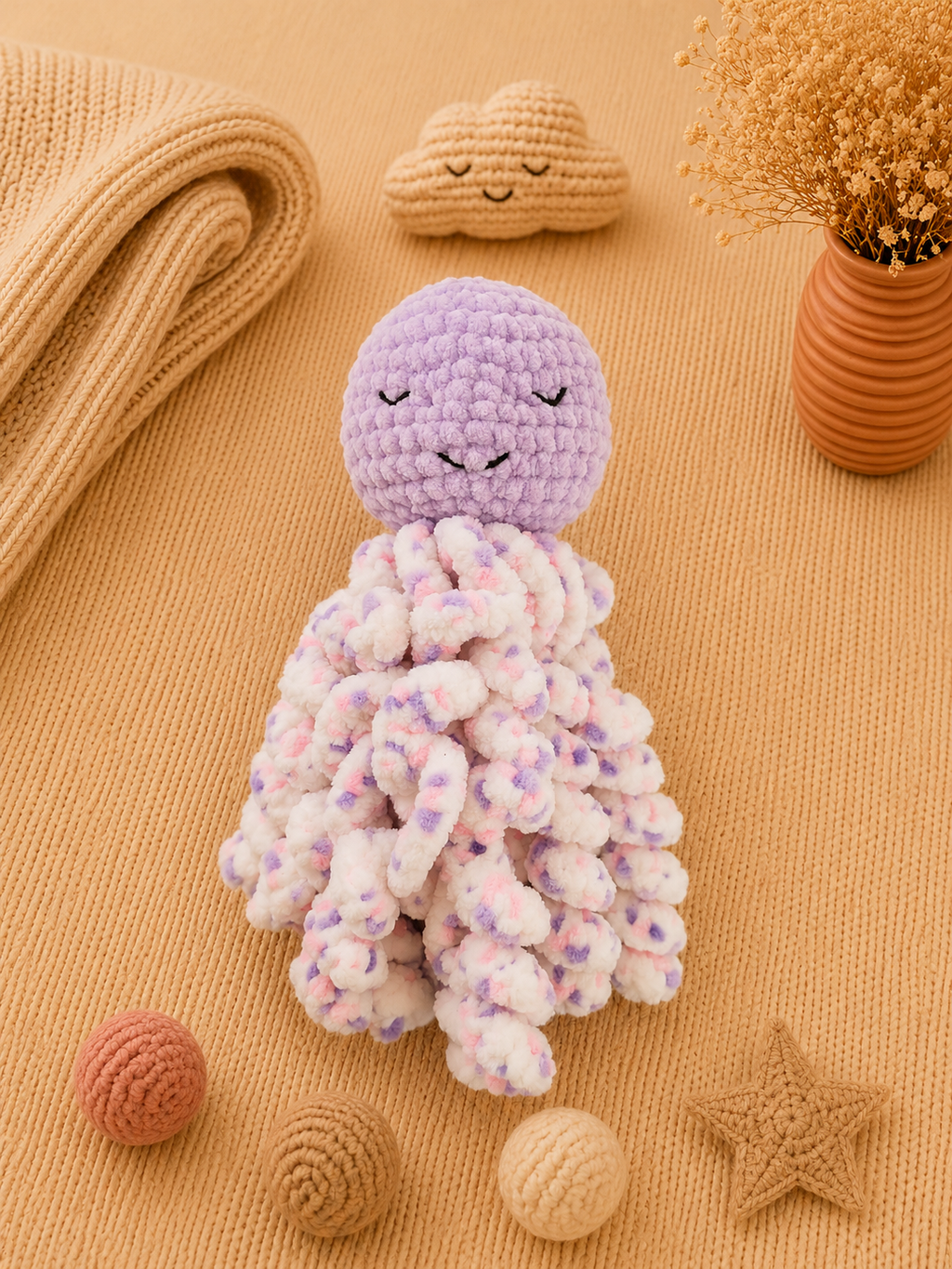 Doudou Pieuvre Violette - Fait main