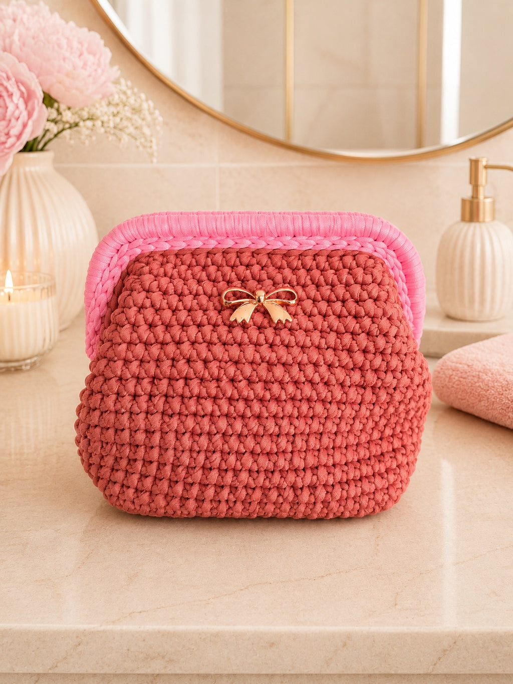 Grande pochette beauté - " Petit noeud rosé"