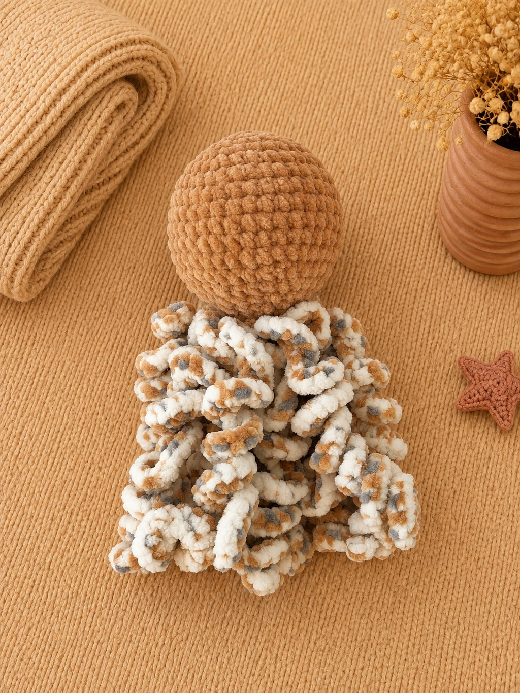 Doudou Pieuvre Bébé Nougat - Fait main au crochet