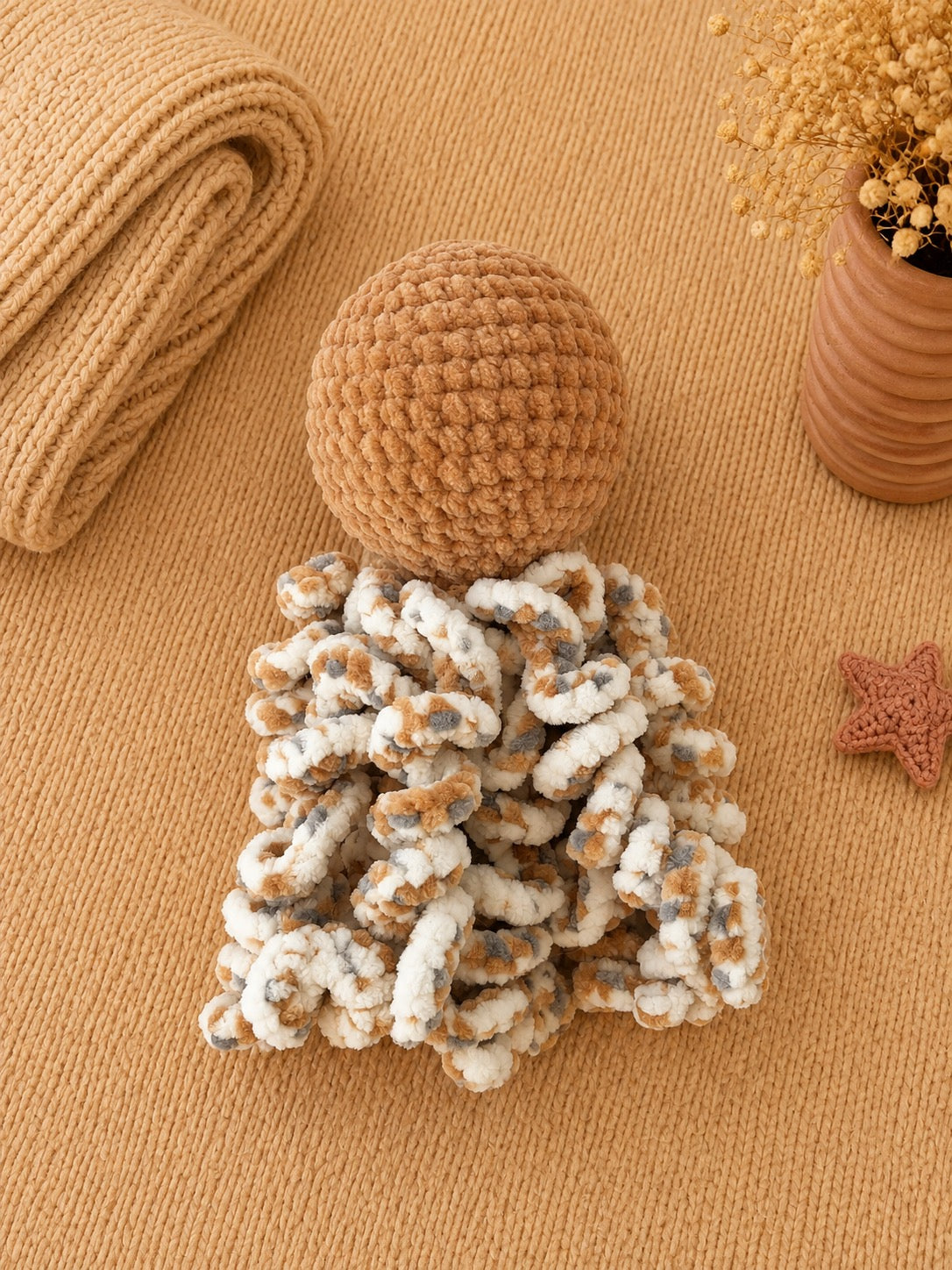 Doudou Pieuvre Bébé Nougat - Fait main au crochet