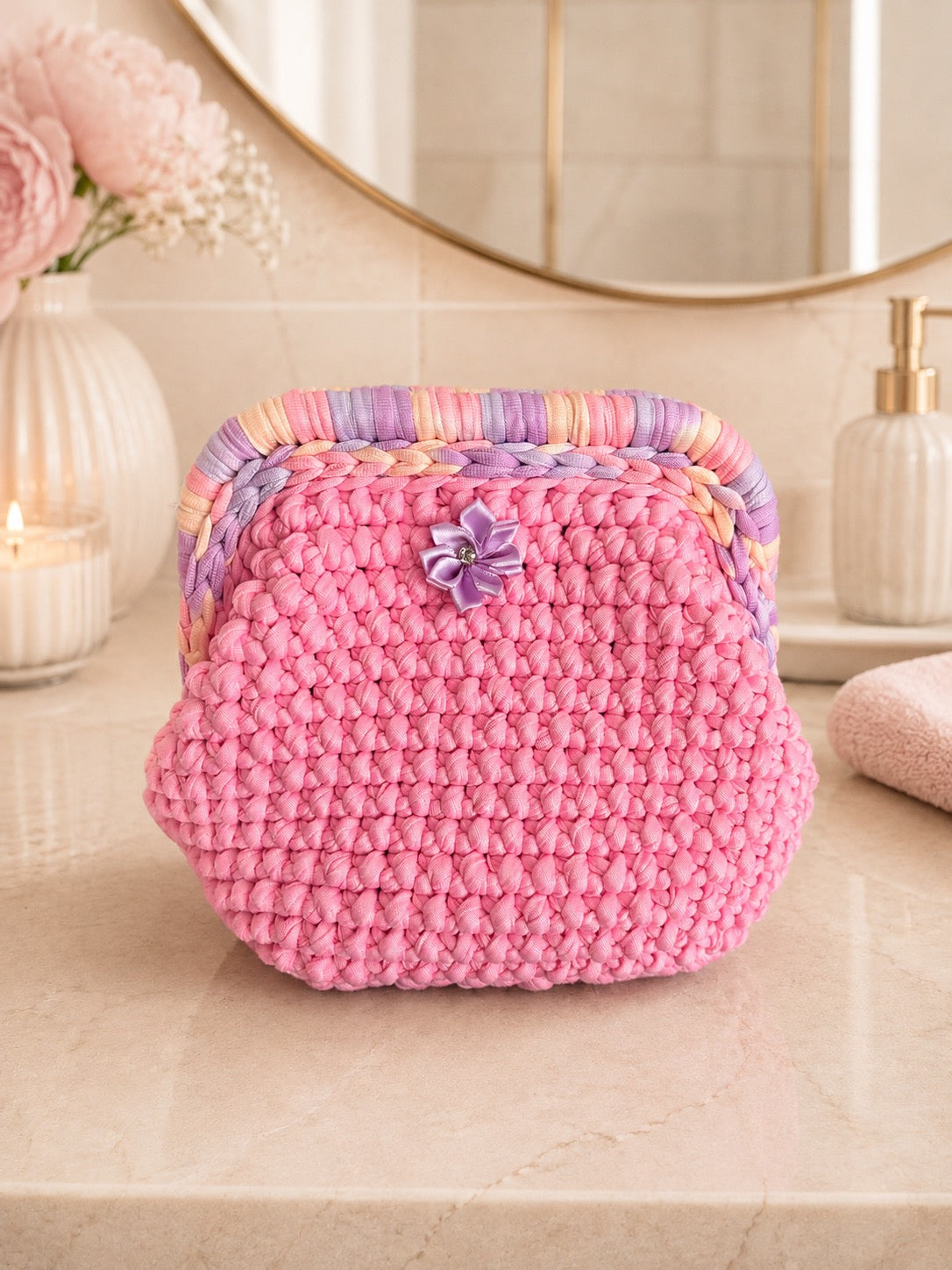 Petite pochette beauté - " Bulle de rose "