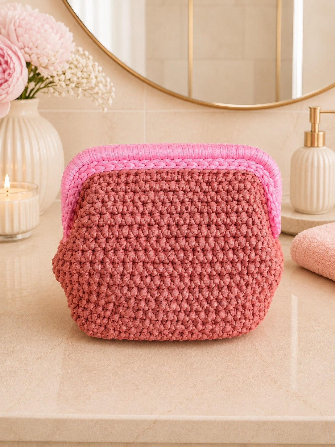 Grande pochette beauté - " Petit noeud rosé"