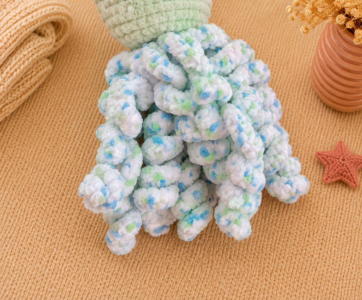 Doudou Pieuvre Bébé Vert d'eau - Fait main au crochet