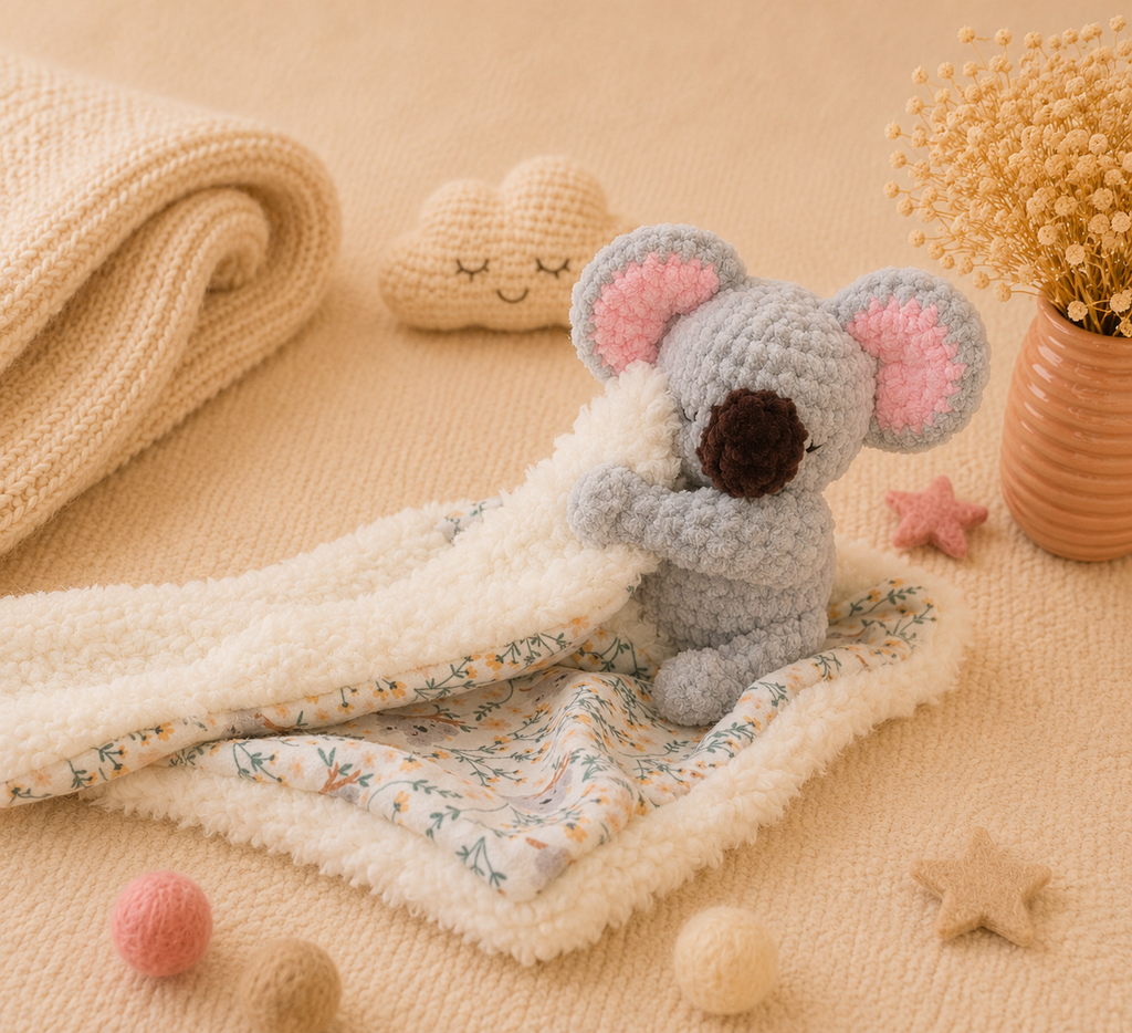 doudou lange koalatout doux avec double face tissu minky et tissu effet mouton