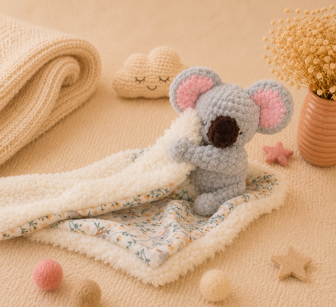 doudou lange koalatout doux avec double face tissu minky et tissu effet mouton