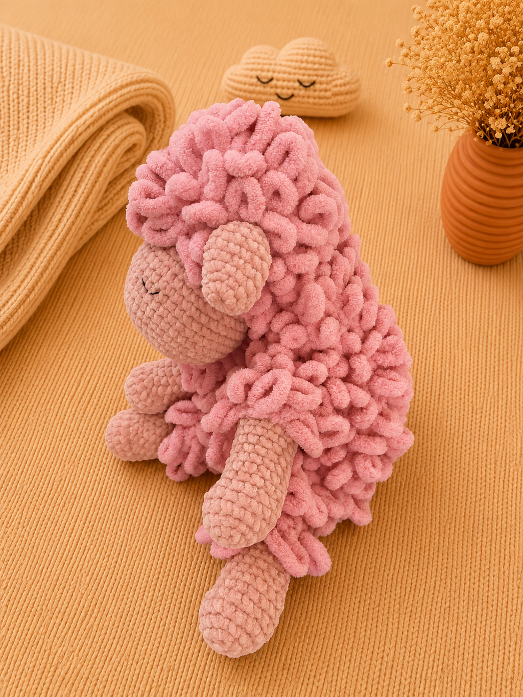 Doudou pour bébé, rose, laine douce