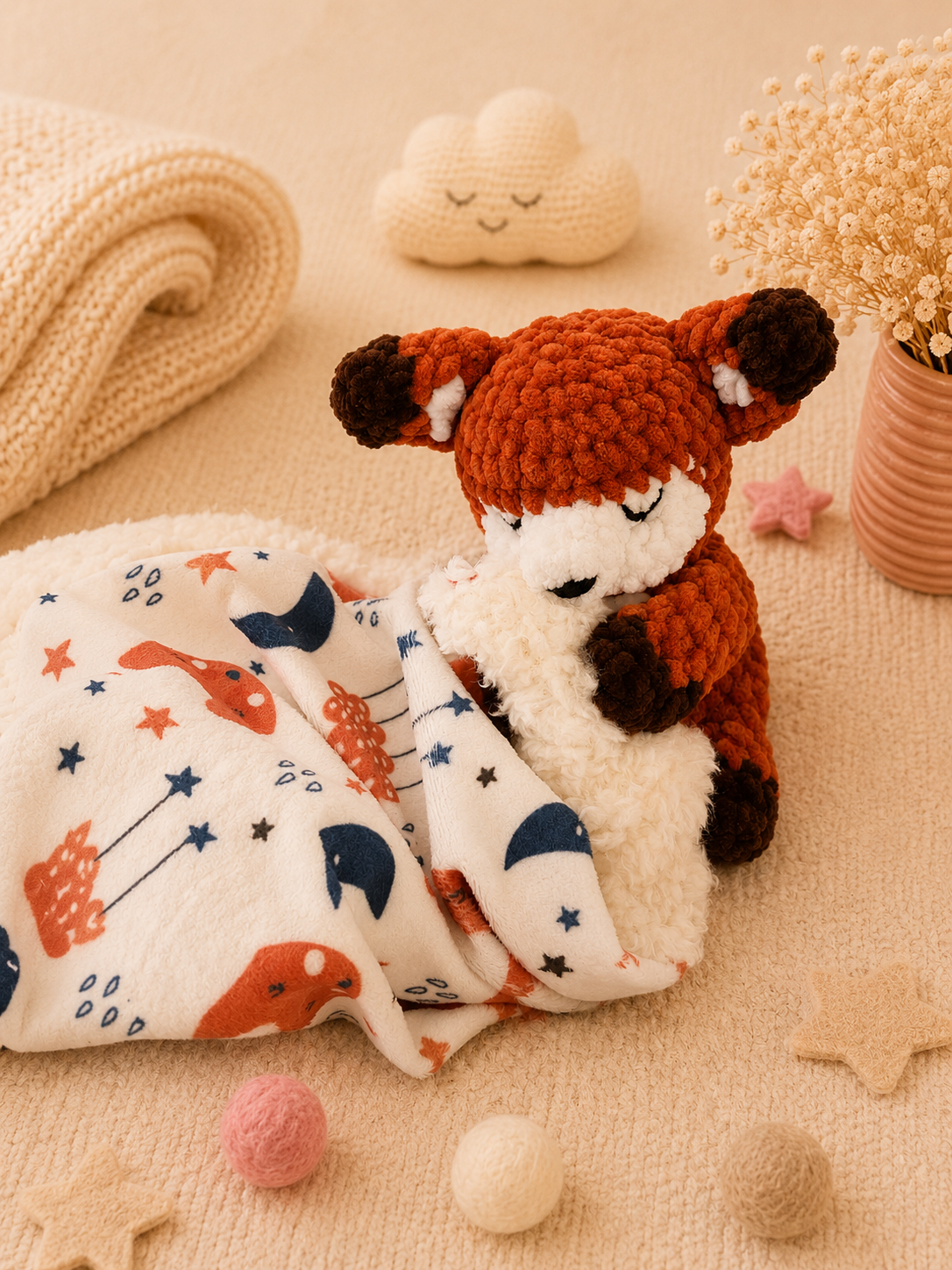 Doudou lange de près laine chenille Oeko Tex matière douce et lange minky