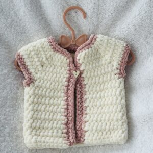 Gilet sans manches 0-3 mois / 3-6 mois - Bicolore crème & rose vintage
